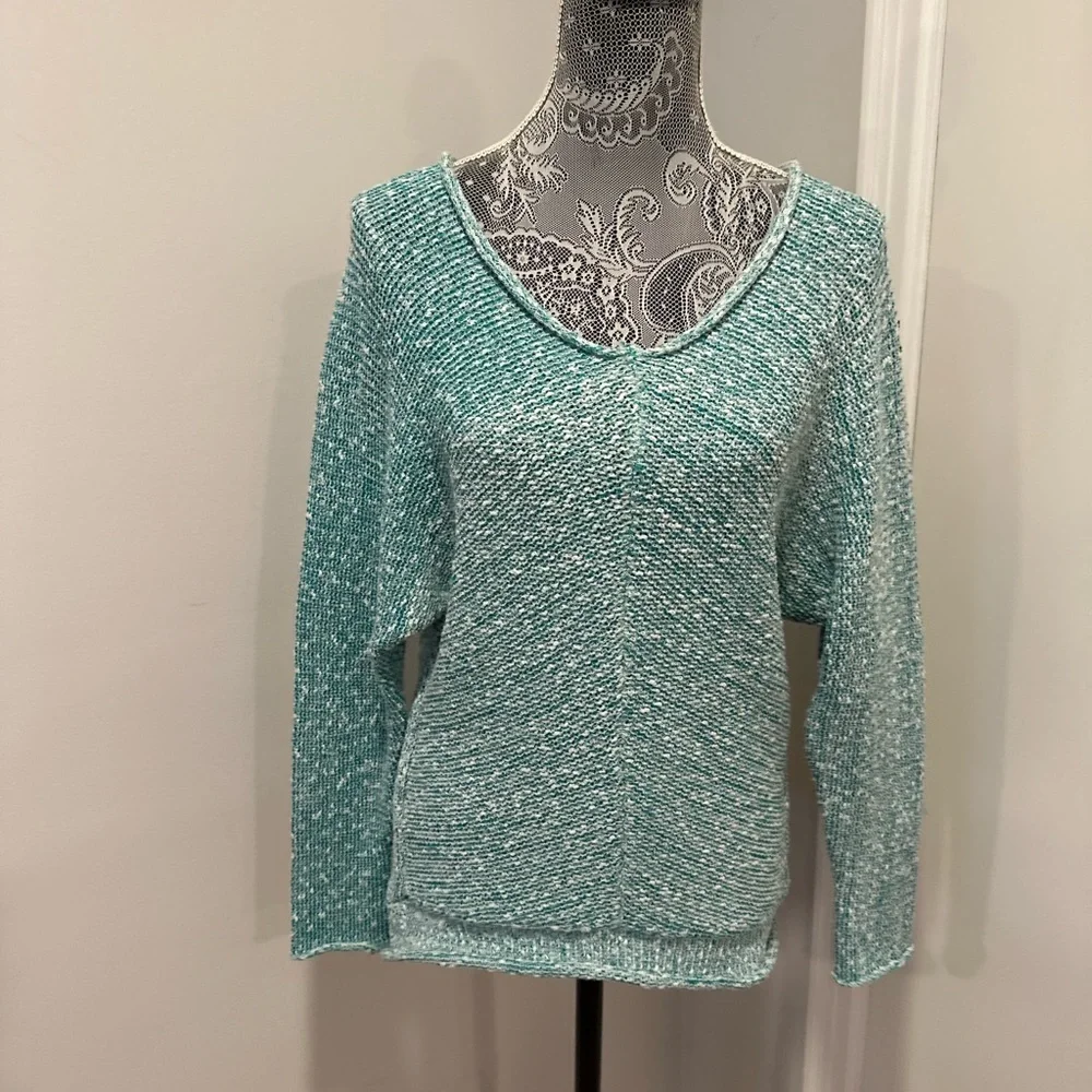 Free People Sz:XS Bright Lights oversized Round Neck knit Teal Speckle sweater